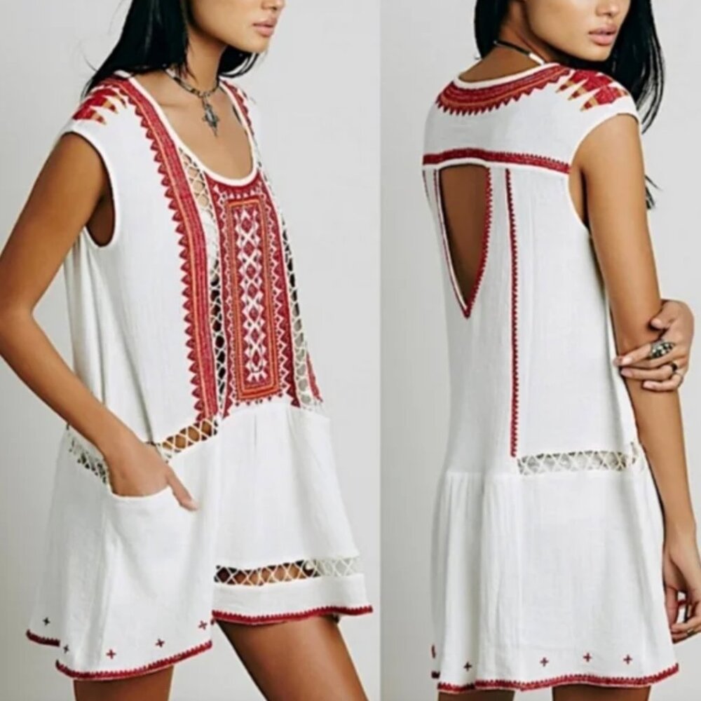 Free People Oversized embellished embroidered sleeveless tunic tank top